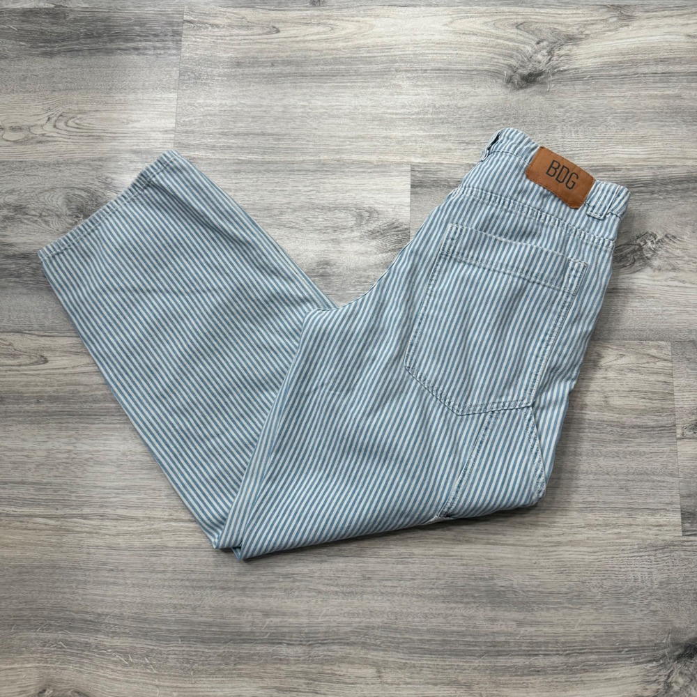 BDG Urban Outfitters Hickory Stripe Carpenter Pants Blue White Baggy Jeans 28